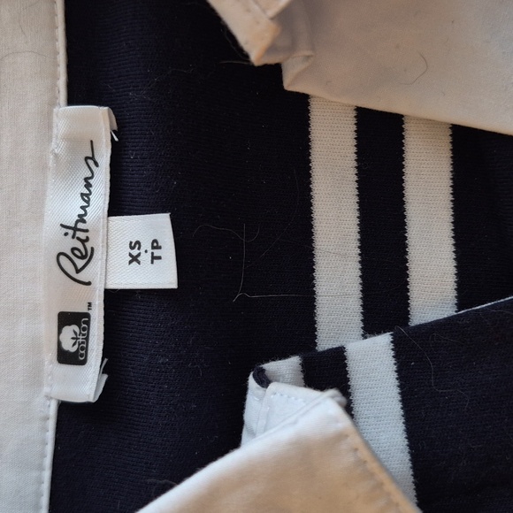Reitmans, 100% Cotton, Collared V Neck, Long Sleeve, Navy and White  XS - Picture 6 of 7
